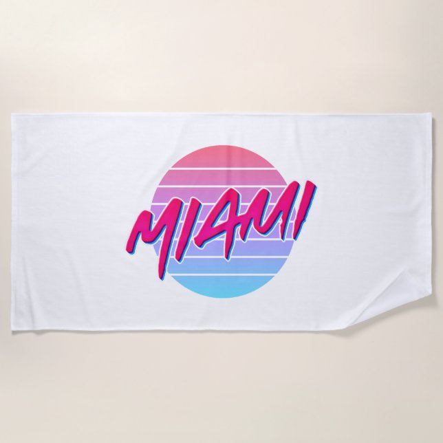 Miami Sunset Neon Colours Style Vintage Beach Towel (Front)
