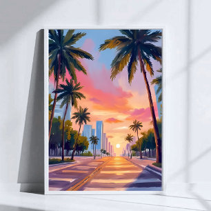 Miami Sunset Palm Trees Poster