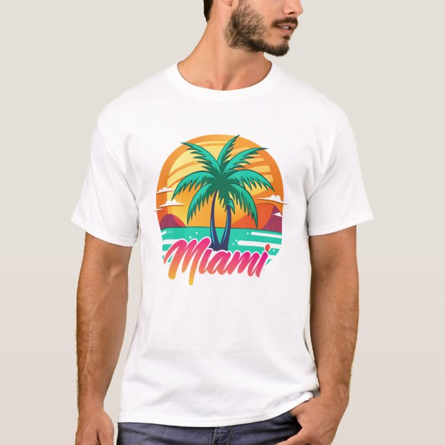 Miami Sunset Vibes - Tropical Palm Tree Design T-Shirt (Front)