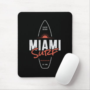 Miami Surf – Vintage Beach Sunset Surfboard Design Mouse Pad
