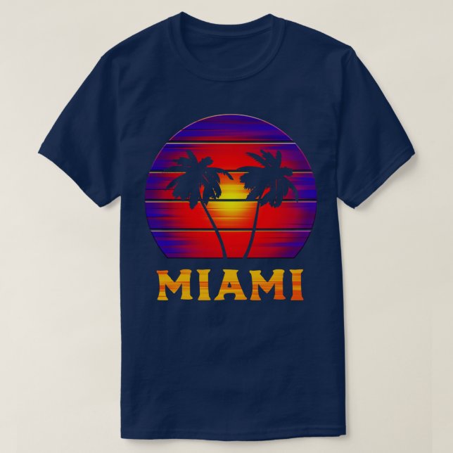 Miami Vacation Souvenir Retro Palm Trees Florida C T-Shirt (Design Front)