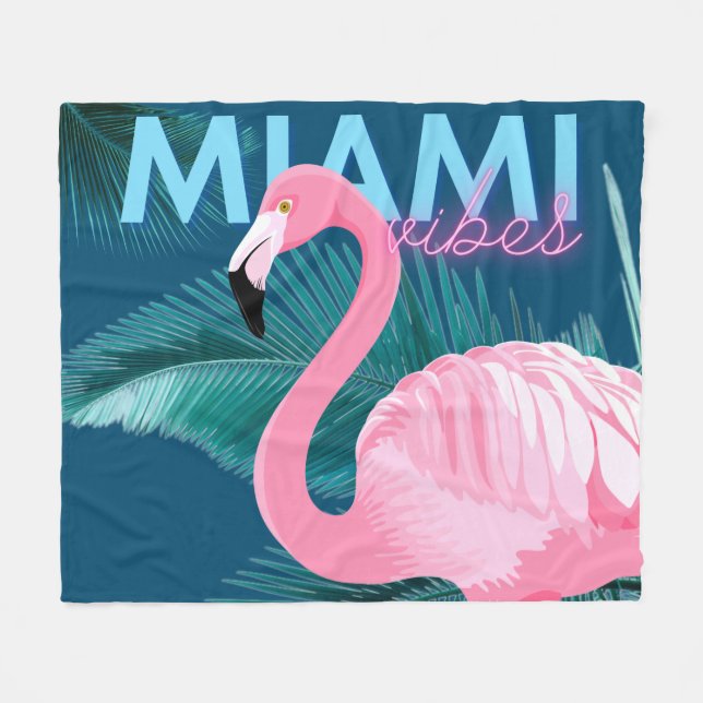Miami Vibes Neon Flamingo Art Deco Fleece Blanket (Front (Horizontal))