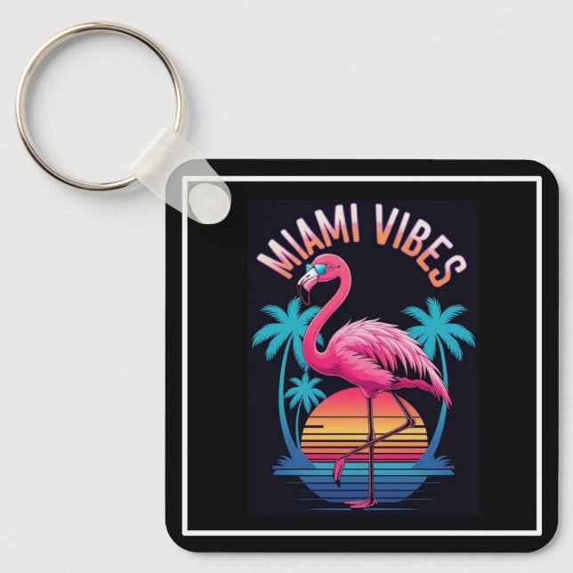 Miami Vibes Summer Flamingo Design-63454 Keychain (Front)