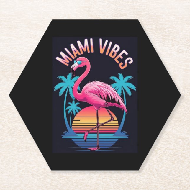 Miami Vibes Summer Flamingo Design-63454 Paper Coaster (Front)