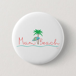 Miami with Palm and Umbrella 2 Inch Round Button