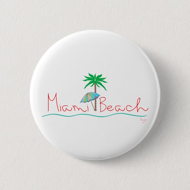 Miami with Palm and Umbrella 2 Inch Round Button (Front)