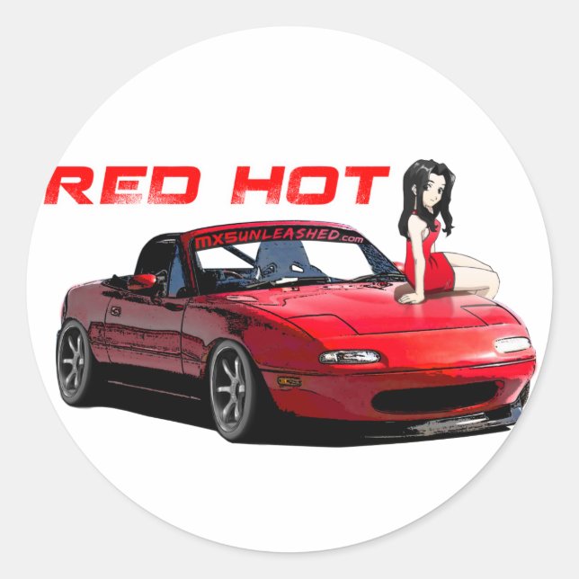 Miata MX-5 Red Hot Classic Round Sticker (Front)
