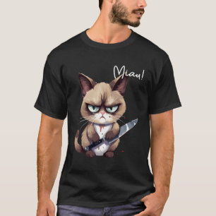 Miau Kitty I Cat With Knife Miau T-Shirt