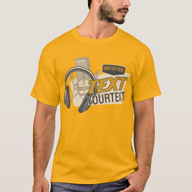 Mic & Headphones T-Shirt with Custom Text (Front)
