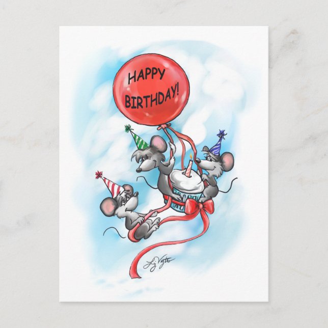 Mic, Mac and Moe’s Happy Birthday Celebration Holiday Postcard (Front)