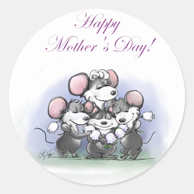 Mic, Mac and Moe’s Happy Mother's Day Classic Round Sticker (Front)