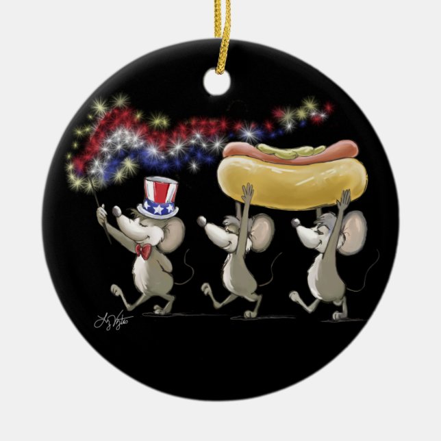 Mic, Mac And Moe's 4th Of July Night Picnic Ceramic Ornament (Front)