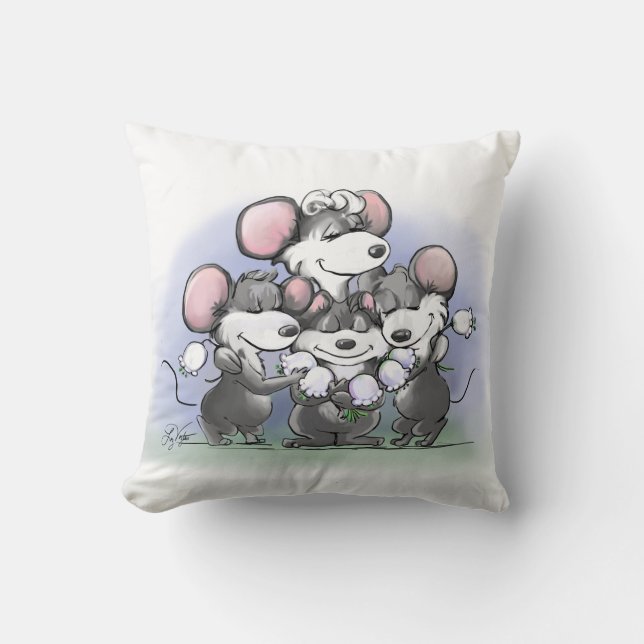 Mic, Mac and Moe's Happy Mother's Day Illustration Throw Pillow (Front)