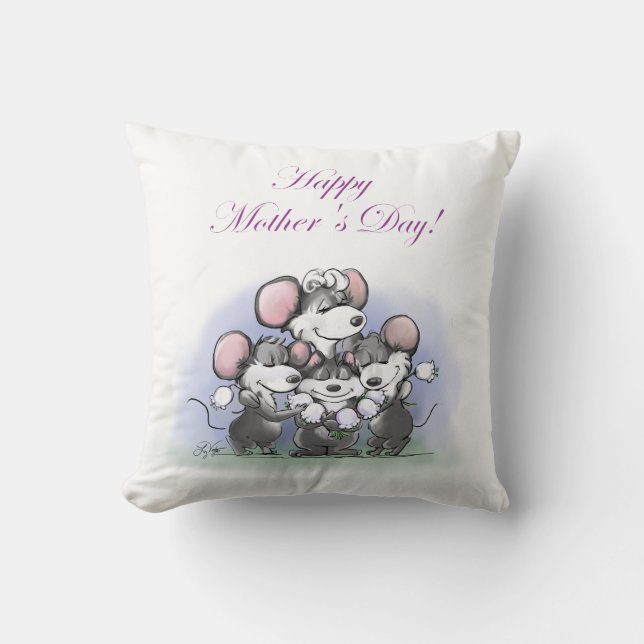 Mic, Mac and Moe's Happy Mother's Day Throw Pillow (Front)