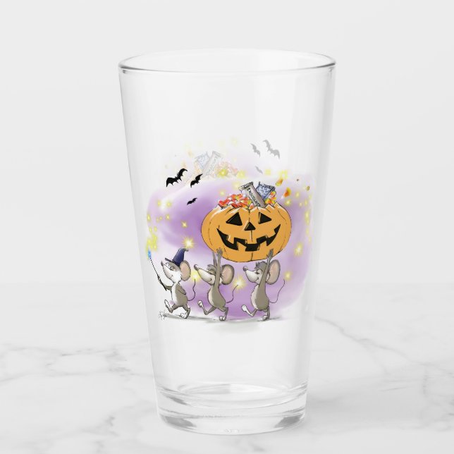 Mic, Mac & Moe's Happy Halloween Glass Cup (Front)