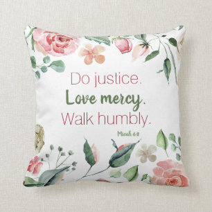 Micah 6:8 Floral Watercolor Personalized Throw Pillow