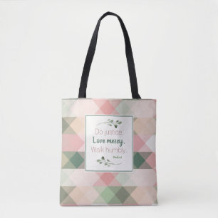 Micah 6:8 Pink & Green Diamond Geometric Tote Bag
