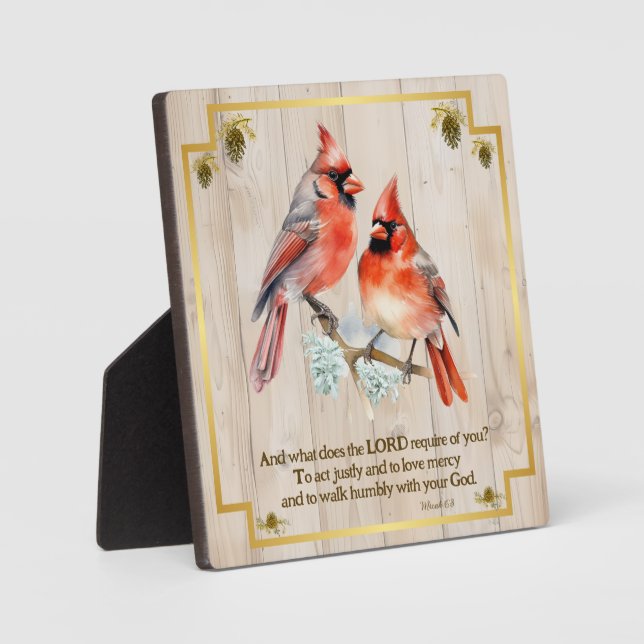 Micah 6:8 - Song Bird with Cardinals Plaque (Front)