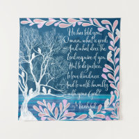 Micah 6:8 Teal Blue White Tree Birds Bible Verse