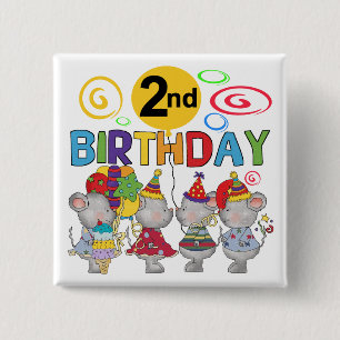 Mice 2nd Birthday T-shirts and Gifts 2 Inch Square Button