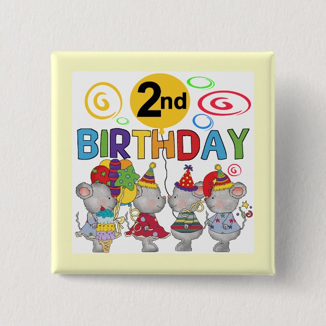 Mice 2nd Birthday T-shirts and Gifts 2 Inch Square Button (Front)