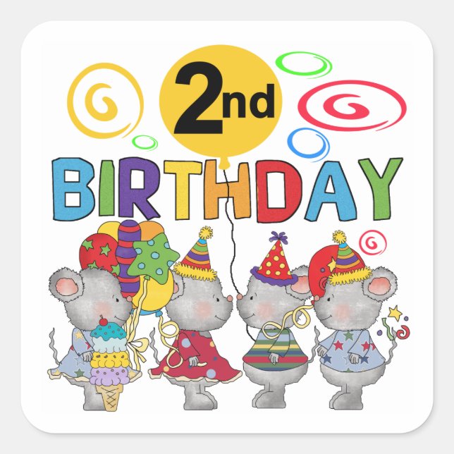 Mice 2nd Birthday T-shirts and Gifts Square Sticker (Front)