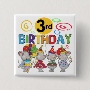 Mice 3rd Birthday T-shirts and Gifts 2 Inch Square Button