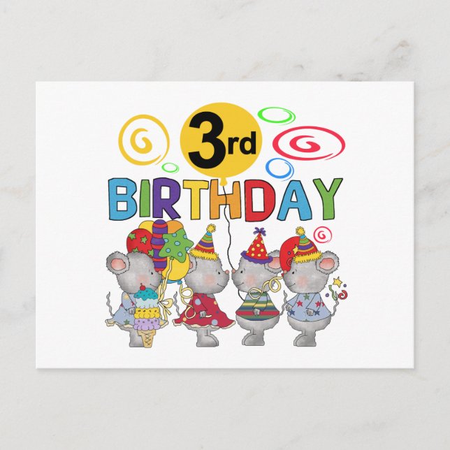 Mice 3rd Birthday T-shirts and Gifts Postcard (Front)