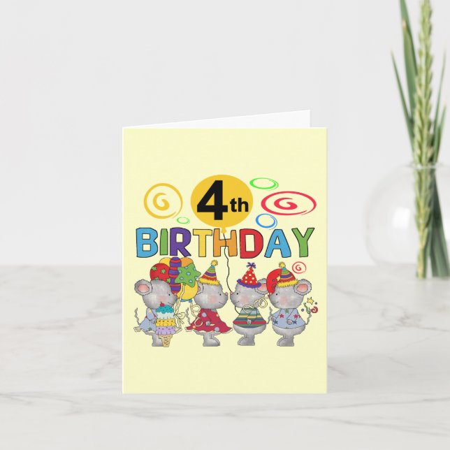 Mice 4th Birthday T-shirts and Gifts Card (Front)