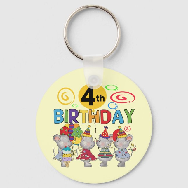 Mice 4th Birthday T-shirts and Gifts Keychain (Front)