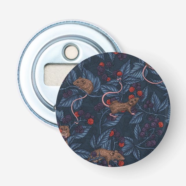 Mice and blackberries on navy bottle opener (Front)