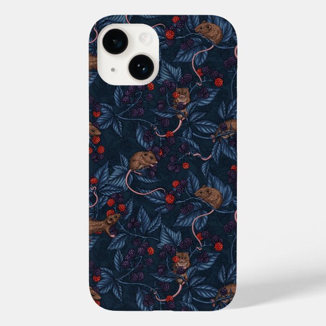 Mice and blackberries on navy  Case-Mate iPhone case (Back)