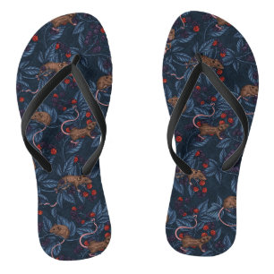 Mice and blackberries on navy flip flops