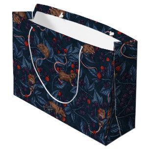 Mice and blackberries on navy large gift bag