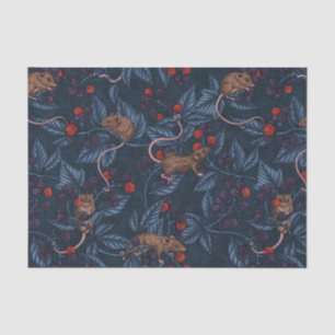 Mice and blackberries on navy tissue paper