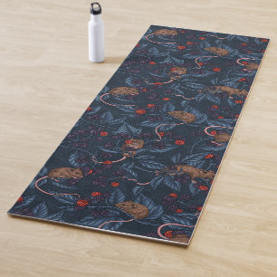Mice and blackberries on navy yoga mat