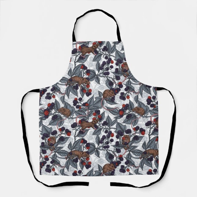 Mice and blackberries on white apron (Front)