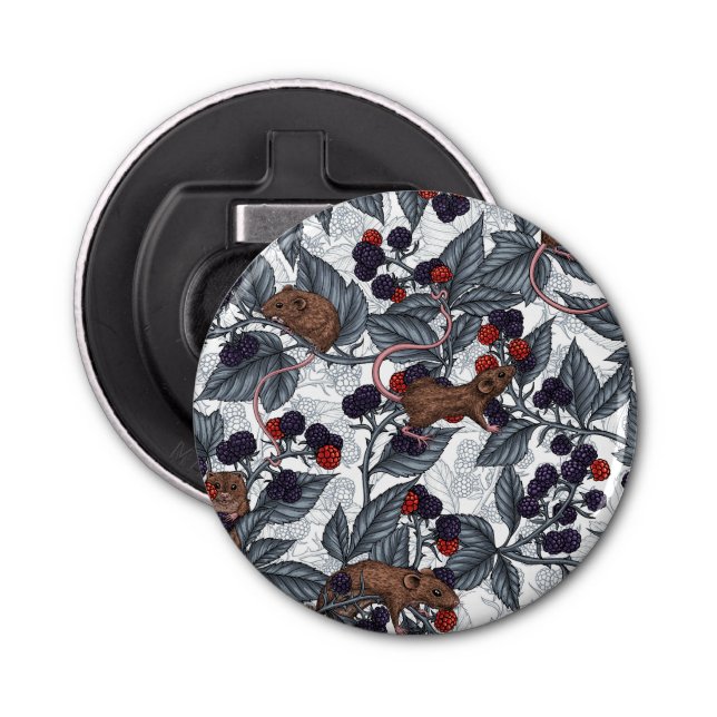 Mice and blackberries on white bottle opener (Front)