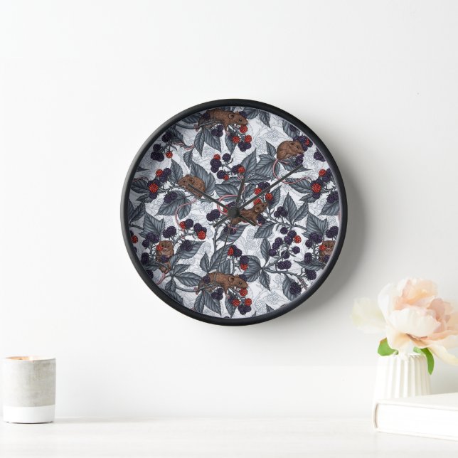 Mice and blackberries on white clock (Home)