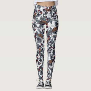 Mice and blackberries on white leggings