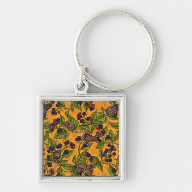 Mice and blackberries on yellow keychain (Front)