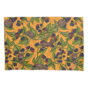Mice and blackberries on yellow pillowcase