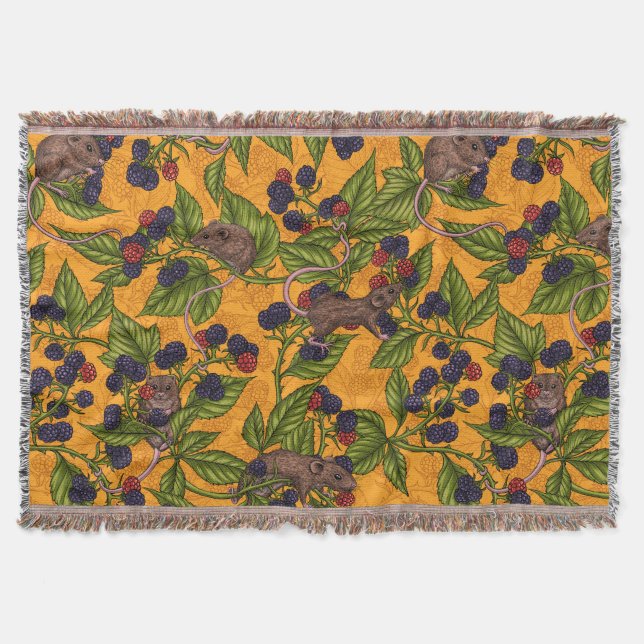 Mice and blackberries on yellow throw blanket (Front)