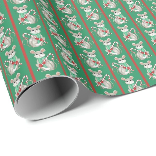 Mice and Candy Canes Wrapping Paper (Roll Corner)