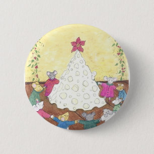 Mice around a Cheese Christmas Tree 2 Inch Round Button