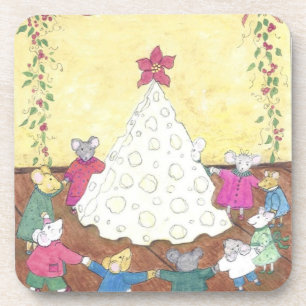 Mice around a Cheese Christmas Tree Coaster