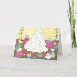 Mice around a Cheese Christmas Tree Holiday Card