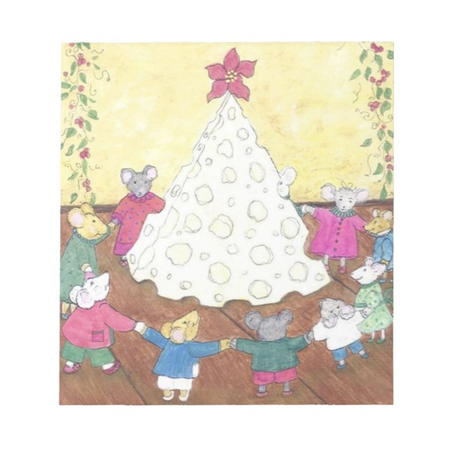 Mice around a Cheese Christmas Tree Notepad (Front)