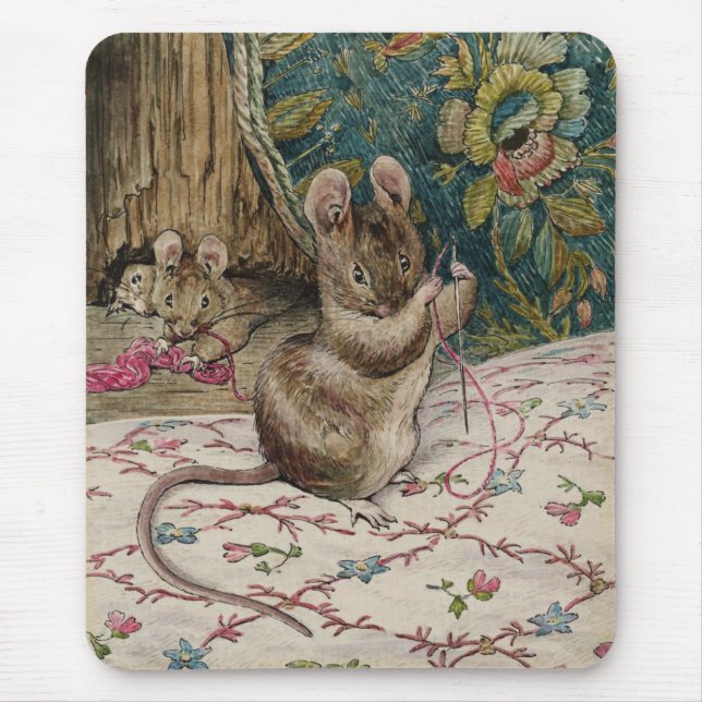 Mice at Work Threading the Needle (Beatrix Potter) Mouse Pad (Front)
