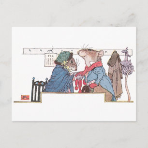Mice Bundling Up for the Cold Postcard